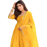 ANNI DESIGNER Women's Rayon Viscose Anarkali Solid Kurta with Pant & Dupatta (SITAPATI YELLOW-VKS03_XL_Yellow_X-Large)