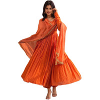 ANNI DESIGNER Women's Rayon Viscose Anarkali Solid Kurta with Pant & Dupatta (Garbo ORANGE-VKS02_L_Orange_Large)