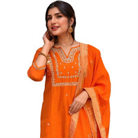 ANNI DESIGNER Women's Silk Blend Straight Embroidered Kurta with Pant & Dupatta (MANUSHI Orange-VKS05_XL_Orange_X-Large)
