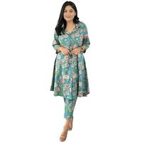 Yashika Blend Trendy Printed Cotton Bleand A-Line Trousers Woman Pant with Dupatta | Kurta Sets|Kurti for Women (AZ-YS-OG-KS2218-XL) (AZ-YS-OG-KS2218-Parent_Turquoise