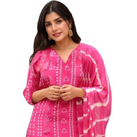 ANNI DESIGNER Women's Rayon Viscose Straight Bandhej Printed Kurta with Pant & Dupatta (Baghira Pink-VKS02_M_Pink_Medium)