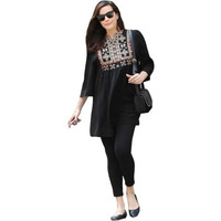 ANNI DESIGNER Women's Tunics Tops Rayon Viscose Embroidered Short Top for Women (BELLIZA Black_XXL_Black_XX-Large)