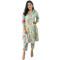 Yashika Blend Trendy Printed Cotton Bleand A-Line Trousers Woman Pant with Dupatta | Kurta Sets|Kurti for Women (AZ-YS-OG-KS2214-XL) (AZ-YS-OG-KS2214-Parent_Green