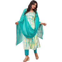 ANNI DESIGNER Women's Rayon Viscose Straight Printed Kurta with Pant & Dupatta (Tiedye RAMA Green-VKS08_S_Green_Small)