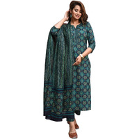 Yashika Checkered Regular Printed Cotton Blend Straight Kurta Pant Dupatta Set-Stylish Ethnic Wear for Women (AZ-YS-OG-KS2116-Parent_Green