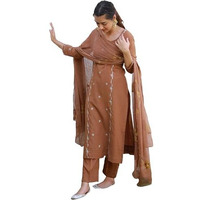 ANNI DESIGNER Women's Rayon Viscose Embroidered Straight Kurta with Pant & Dupatta (KINTU Coffee_M_Brown_Medium)