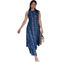 ANNI DESIGNER Women's Rayon Viscose Printed A-Line Kurta with Pant (Aashvi Blue_L_Blue_Large)
