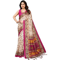 Yashika Women's Printed Kalamkari Art Silk Saree With Tassels and Unstitched Blouse Material (AZ-YS-P1-SOORVI CHIKU MAROON JHALAR)