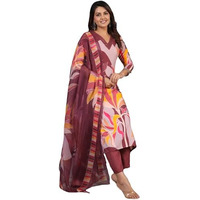 ANNI DESIGNER Women's Rayon Blend Printed Straight Kurta with Pant & Dupatta (KHISSU Wine-Nw_L_Wine_Large)