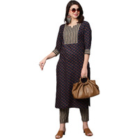 ANNI DESIGNER Women's Cotton Blend Printed Straight Kurta with Pant (Satku Dark Blue-Nw_L_Dark Blue_Large)