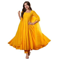 ANNI DESIGNER Women's Rayon Blend Anarkali Solid Kurta with Pant & Dupatta (SITAPATI YELLOW-VKS01_XL_Yellow_X-Large)