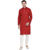 VASTRAMAY Men's Maroon Cotton Linen Blend Kurta Pyjama Set_VASMK007MAnPLBCR_44