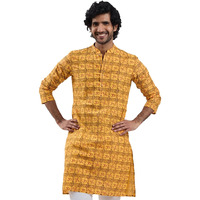 VASTRAMAY Mens Om & Swastika Kurta  Lightweight Ethnic Wear for Pujas, Shivratri & Festive Occasions Yellow