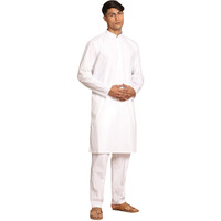 VASTRAMAY Mens White Cotton Kurta Pyjama Set  Eid/Holi Special for Festive & Religious Occasions