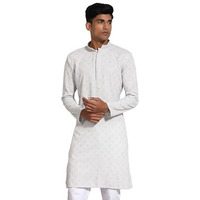 VASTRAMAY Men's Rayon Kurta I Schiffily Embroidered Knee Length Kurta I Traditions Festive Wedding_VASMK430GY_40 Grey