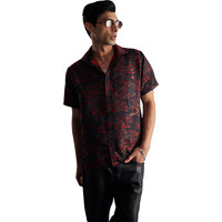 VASTRAMAY Men's Black Base Red Silk Blend Ethnic Shirt_VASMSH049_38