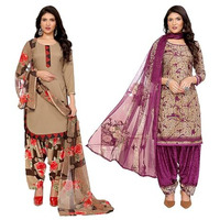 Yashika Women's Crepe Dress Material Set for Women | Unstitched Printed Fabric for Kurta Bottom & Dupatta (YS-ADMIRING CHIKU-ADDA WINE)