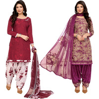 Yashika Women's Crepe Dress Material Set for Women | Unstitched Printed Fabric for Kurta Bottom & Dupatta (YS-NITU WINE-ADDA WINE)