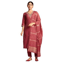 Yashika Women's Pure Cotton Straight Kurta Pant With Dupatta Set, Elegant Embroidery - Perfect for Every Occasion (AZ-YS-OG-KS2104-M) Peach