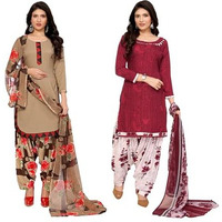 Yashika Women's Crepe Dress Material Set for Women | Unstitched Printed Fabric for Kurta Bottom & Dupatta (YS-ADMIRING CHIKU-NITU WINE)