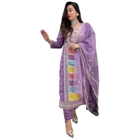 ANNI DESIGNER Women's Rayon Viscose Straight Embroidered Kurta with Pant & Dupatta (Art Purple_XXL_Purple_XX-Large)