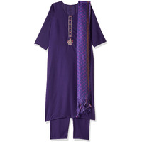 ANNI DESIGNER Women's Cotton Blend Straight Solid Kurta with Pant & Dupatta (Marg Purple_S_Purple_Small)