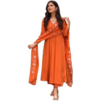 ANNI DESIGNER Women's Rayon Viscose Anarkali Thread Work Kurta with Pant & Dupatta (ASHVTHAMA ORANGE-VKS02_L_Orange_Large)