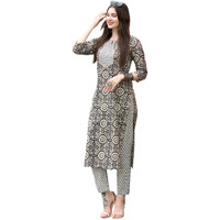 ANNI DESIGNER Women's Cotton Blend Straight Printed Kurta with Pant Set (Vibi Grey_XL_Grey_X-Large)