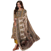 ANNI DESIGNER Women's Cotton Blend Straight Printed Kurta with Pant & Dupatta (MRIDUL Mustard_XXL_Mustard_XX-Large)
