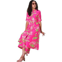 ANNI DESIGNER Women's Rayon Viscose Straight Printed Kurta with Pant (Ladat Pink-VKS03_S_Pink_Small)