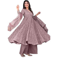 ANNI DESIGNER Women's Rayon Viscose Anarkali Printed Kurta with Palazzo & Dupatta (Sinners Purple-VKS01_XXL_Purple_XX-Large)