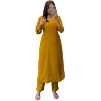 ANNI DESIGNER Women's Rayon Blend Straight Embroidered Kurta with Pant (Bloom Yellow_S_Yellow_Small)