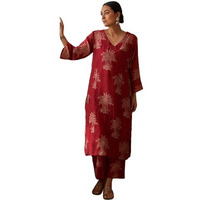 ANNI DESIGNER Women's Rayon Viscose Straight Printed Kurta with Pant (Robin RED-VKS01_XL_Red_X-Large)
