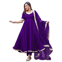 ANNI DESIGNER Women's Rayon Blend Anarkali Solid Kurta with Pant & Dupatta (Shyam BEGANI-VKS01_XL_Begani_X-Large)