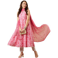 ANNI DESIGNER Women's Cotton Blend Anarkali Printed Kurta with Pant & Dupatta (Nilam Pink-NW_XXL_Pink_XX-Large)