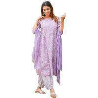 ANNI DESIGNER Women's Rayon Blend Straight Printed Kurta with Pant & Dupatta (WELCO-Purple_S_Purple_Small)