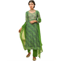 ANNI DESIGNER Women's Georgette Printed Straight Embroidered Kurta with Pant & Dupatta (RUPKLA Mehandi_M_Green_Medium)