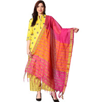 ANNI DESIGNER Women's Pure Cotton Straight Kurta with Palazzo & Dupatta (KPZD-COT-10002-YELLOW_M_Yellow_Medium)