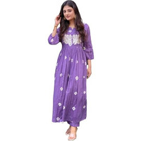 ANNI DESIGNER Women's Rayon Viscose Printed Anarkali Kurta with Pant (ANVESHI PURPLE-VKS02_L_Purple_Large)
