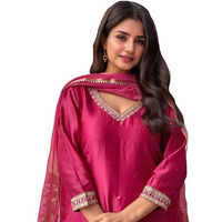 ANNI DESIGNER Women's Rayon Viscose Straight Embroidered Kurta with Pant & Dupatta (BAGICHA RANI-VKS04_XXL_Pink_XX-Large)