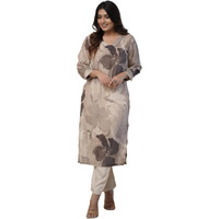 ANNI DESIGNER Women's Rayon Viscose Straight Printed Kurta with Pant (KITIMAT Cream_S_Cream_Small)
