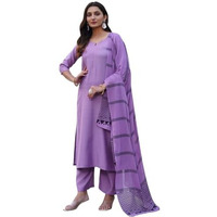 ANNI DESIGNER Women's Rayon Blend Solid Straight Kurta with Pant & Dupatta (Raja Saab Purple-VKS05_XL_Purple_X-Large)