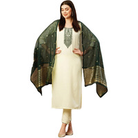 ANNI DESIGNER Women's Cotton Blend Embroidered Straight Kurta with Pant & Dupatta (KAJ50 Cream_XXL_Cream_XX-Large)