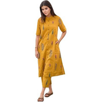 ANNI DESIGNER Women's Rayon Viscose Printed A-Line Kurta with Pant (Barkat Yellow-VKS02_M_Yellow_Medium)