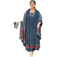 ANNI DESIGNER Women's Rayon Viscose Anarkali Printed Kurta with Palazzo & Dupatta (NAKULA Blue_XL_Blue_X-Large)