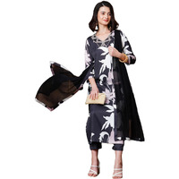 ANNI DESIGNER Women's Rayon Blend Straight Printed Kurta with Pant & Dupatta (KALAL Black-NW_3XL_Black_XXX-Large)