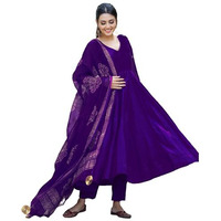ANNI DESIGNER Women's Rayon Blend Solid Anarkali Kurta with Pant & Dupatta (Magic-Violet-NW_M_Violet_Medium)