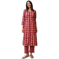 ANNI DESIGNER Women's Cotton Blend Straight Printed Kurta with Pant (VIDULA Maroon_L_Maroon_Large)