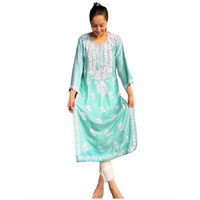 ANNI DESIGNER Women's Cotton Blend Chikankari Embroidered Straight Kurta (Marich See Green_S_See Green_Small)
