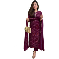 ANNI DESIGNER Women's Rayon Blend Straight Bandhej Printed Kurta with Pant & Dupatta (Turae Wine-VKS01_S_Wine_Small)